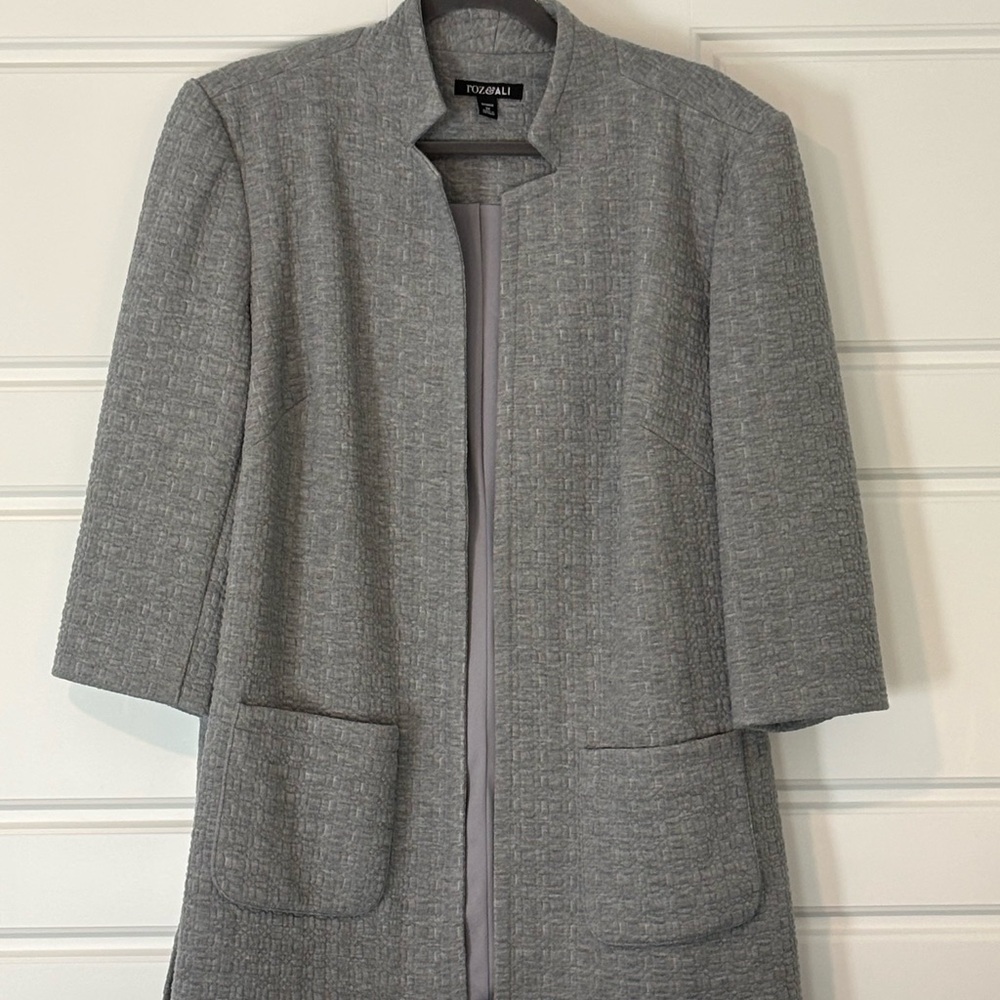 Grey Jacket - Roz & Ali - 3/4 Sleeve Ultra Soft Textured Fabric - Picture 2 of 15